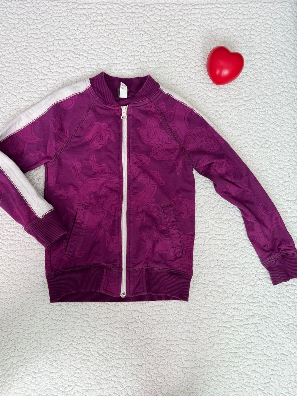 Tea Collection Purple Dragon 🐉 Zip-Front Kids Jacket with White Sleeve Stripe